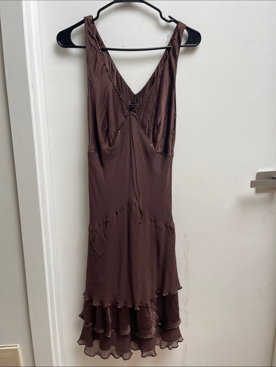 Signature by Robbie Bee Dresses & Skirts - Signature by Robbie Bee Chocolate Brown V-Neck Tiered Ruffle Chemise